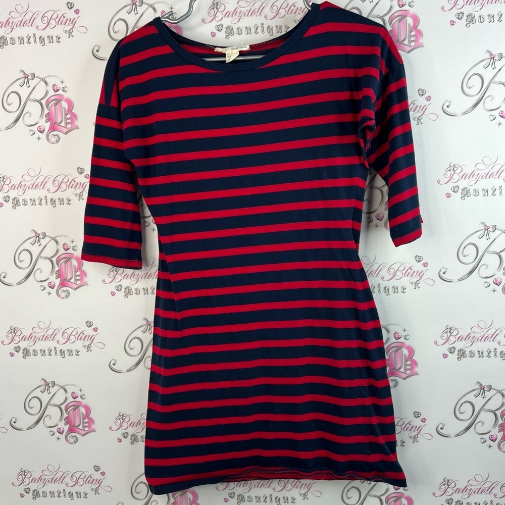 Derek Heart long shirt or mini dress nautical Navy and Red Striped Top